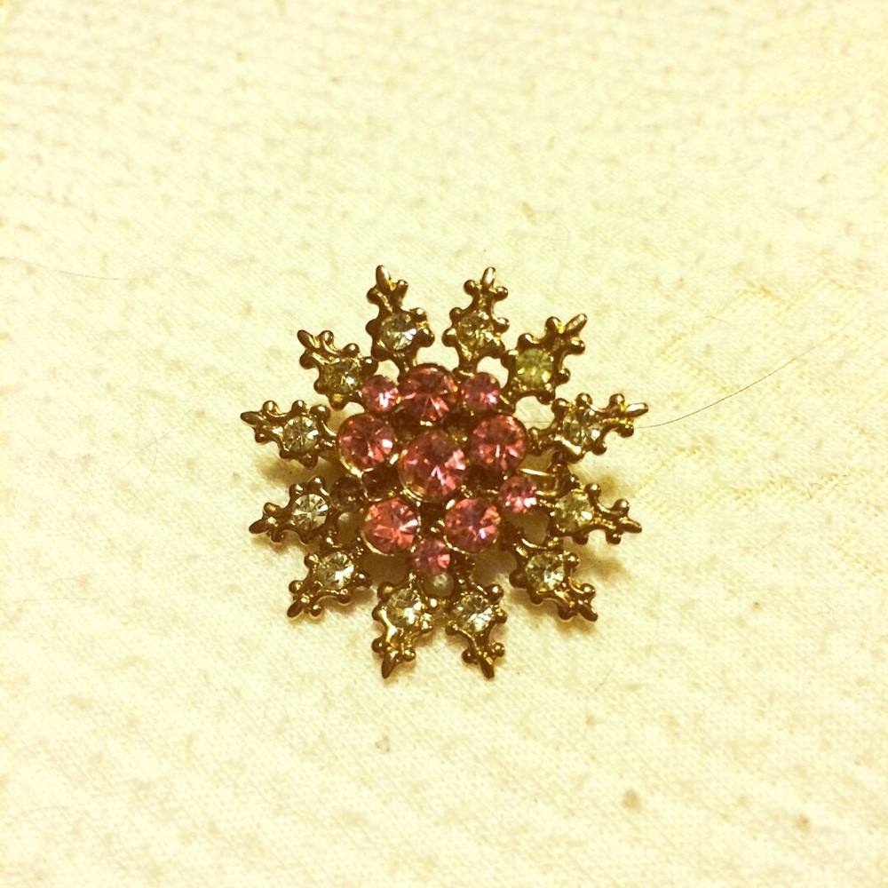 Pink and white rhinestone antique brooch - 2”